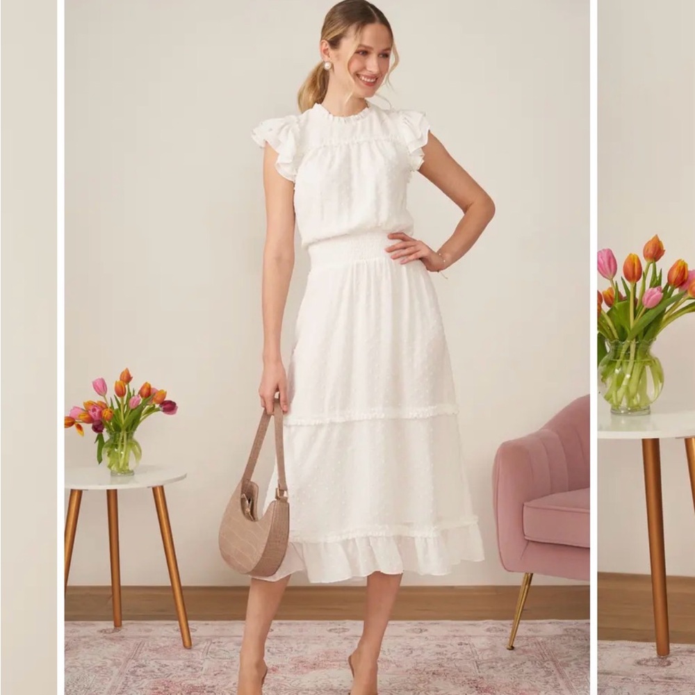 Clip Dot Flutter Sleeve Midi Dress